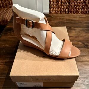 Lucky Brand | Jenley Wedge | Dark Camel | Leather | Size 10